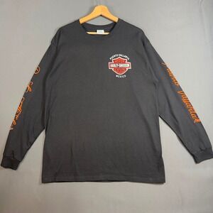 Harley-Davidson Mens Long Sleeve Graphic T Shirt Black Orange Size Large Biker